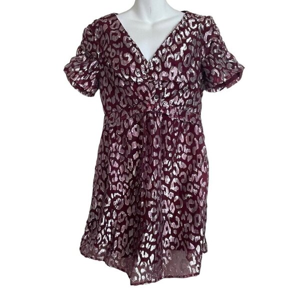 NWT Aqua Metallic Leopard-Pattern Dress Dark Red Size L - Picture 4 of 10